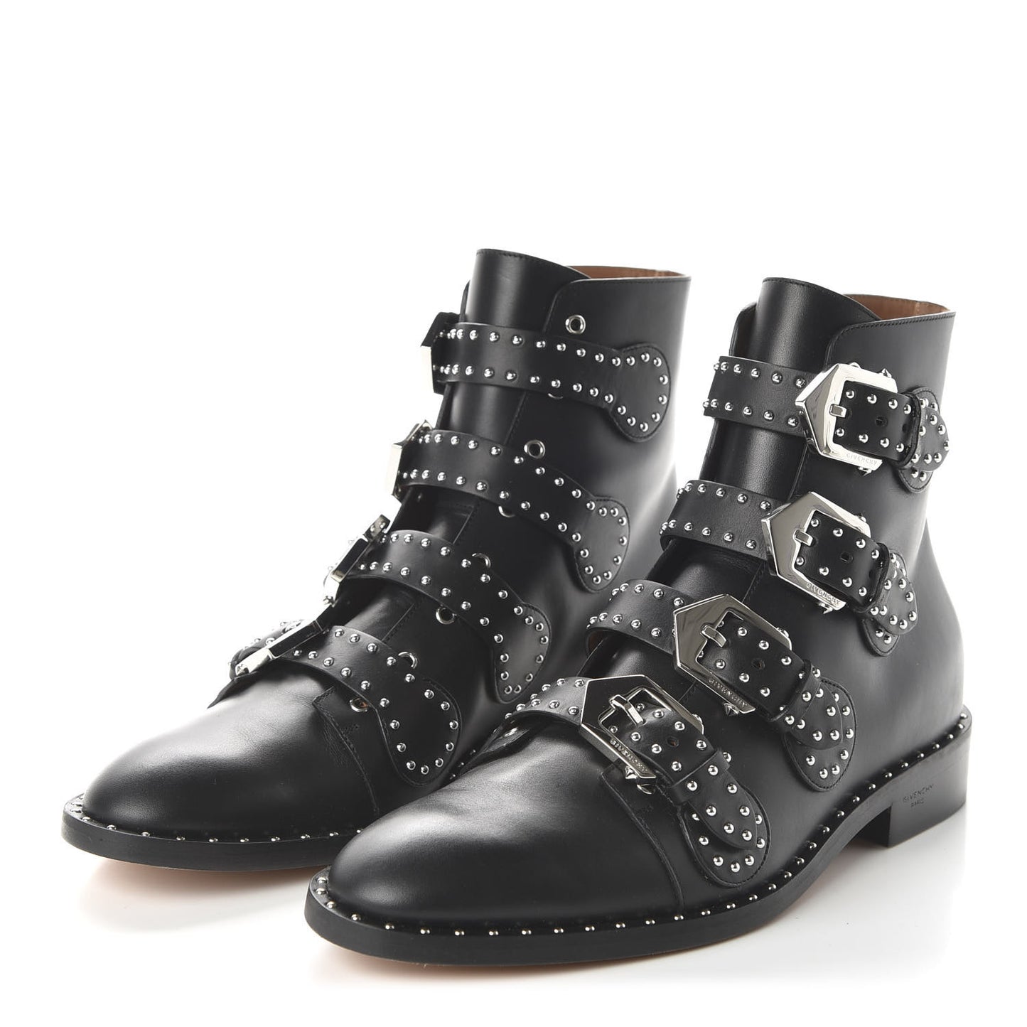 Calfskin Studded Prue Buckle Bootie 39.5 Black