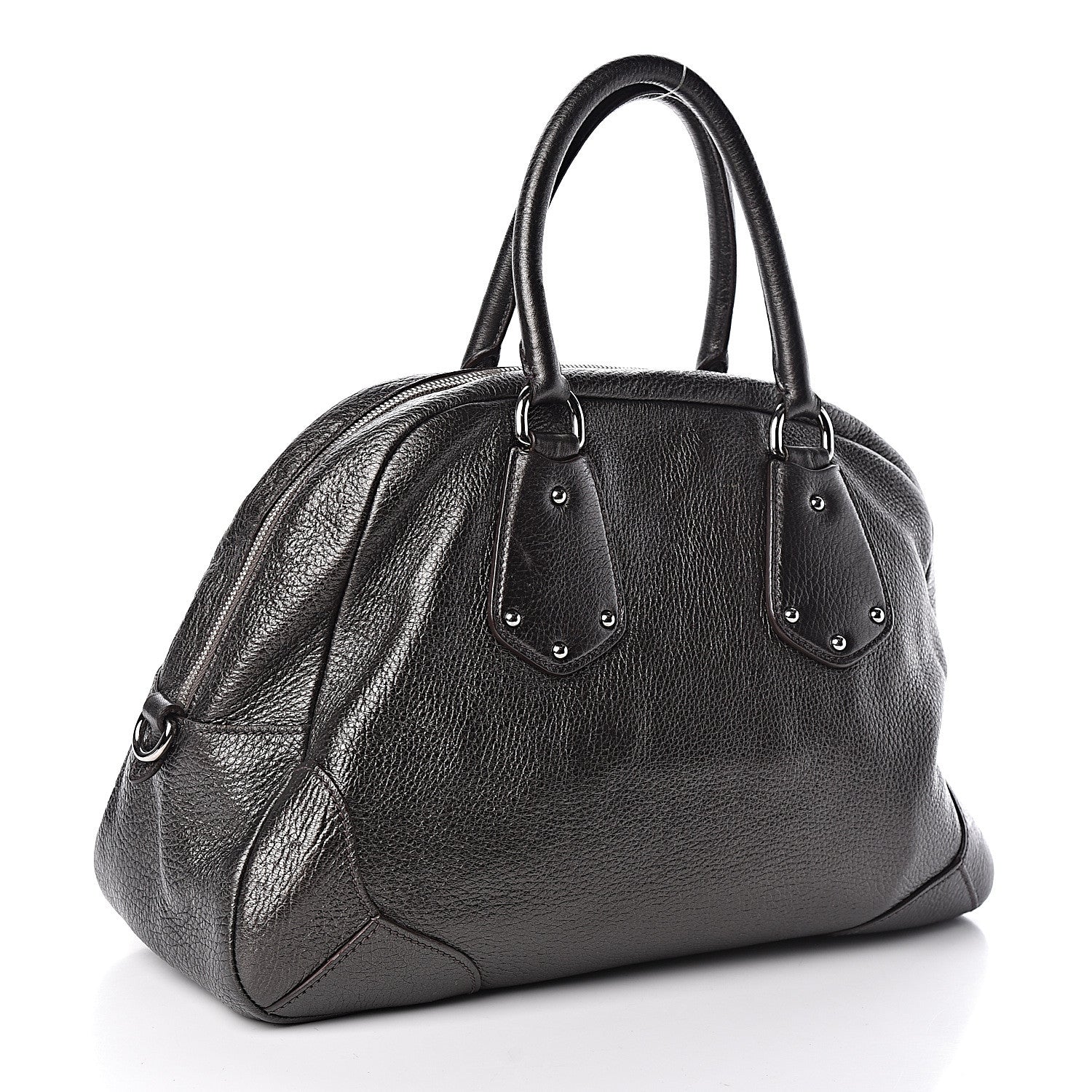 Prada Metallic Cervo Dome Satchel Dark Grey 3 of 10