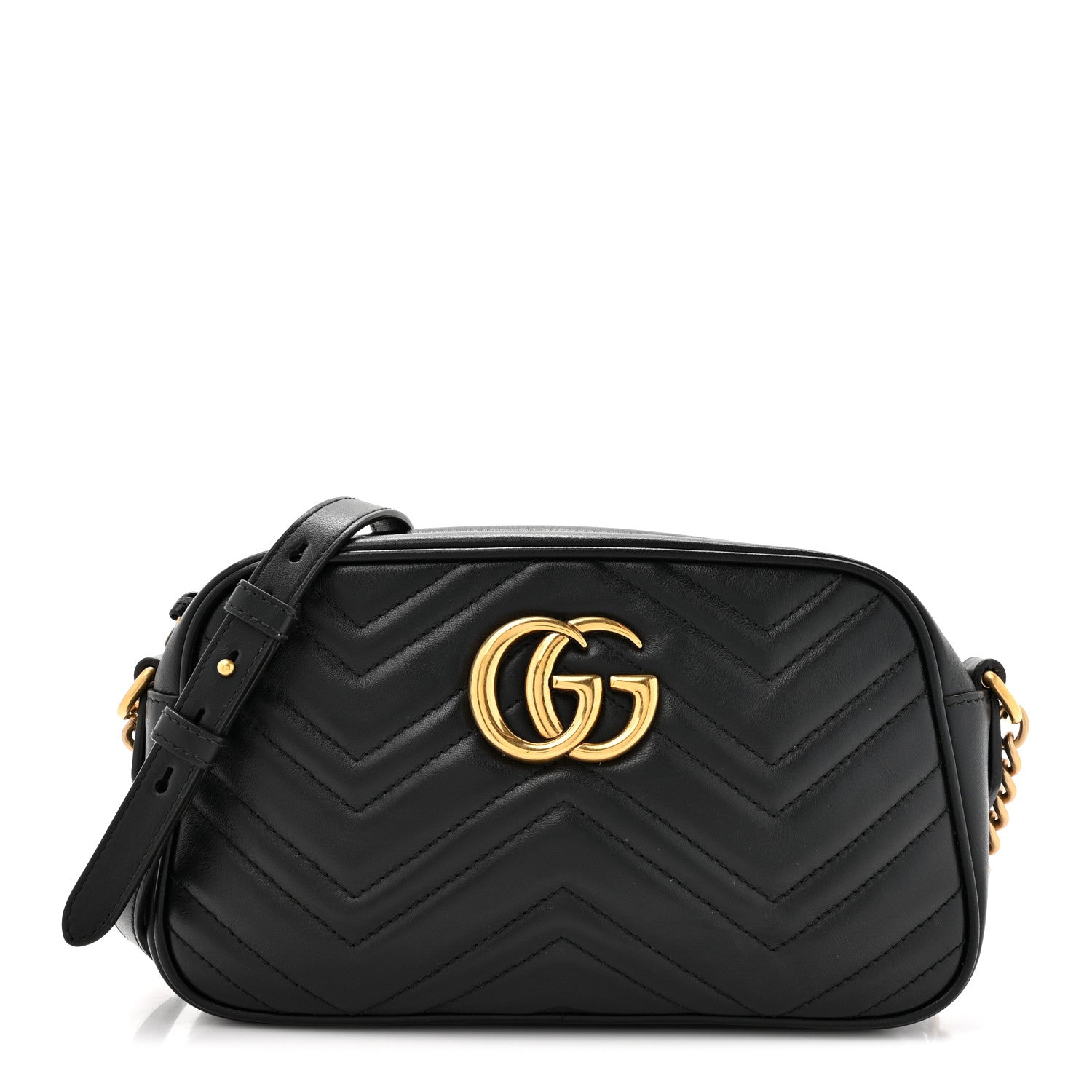 Gucci Calfskin Matelasse Small GG Marmont Chain Shoulder Bag Black 1 of 15