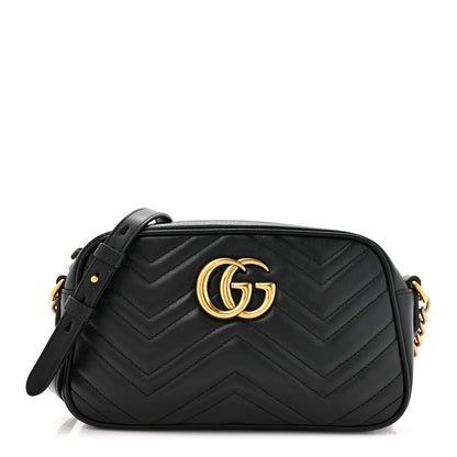 Gucci Calfskin Matelasse Small GG Marmont Chain Shoulder Bag Black 1 of 15