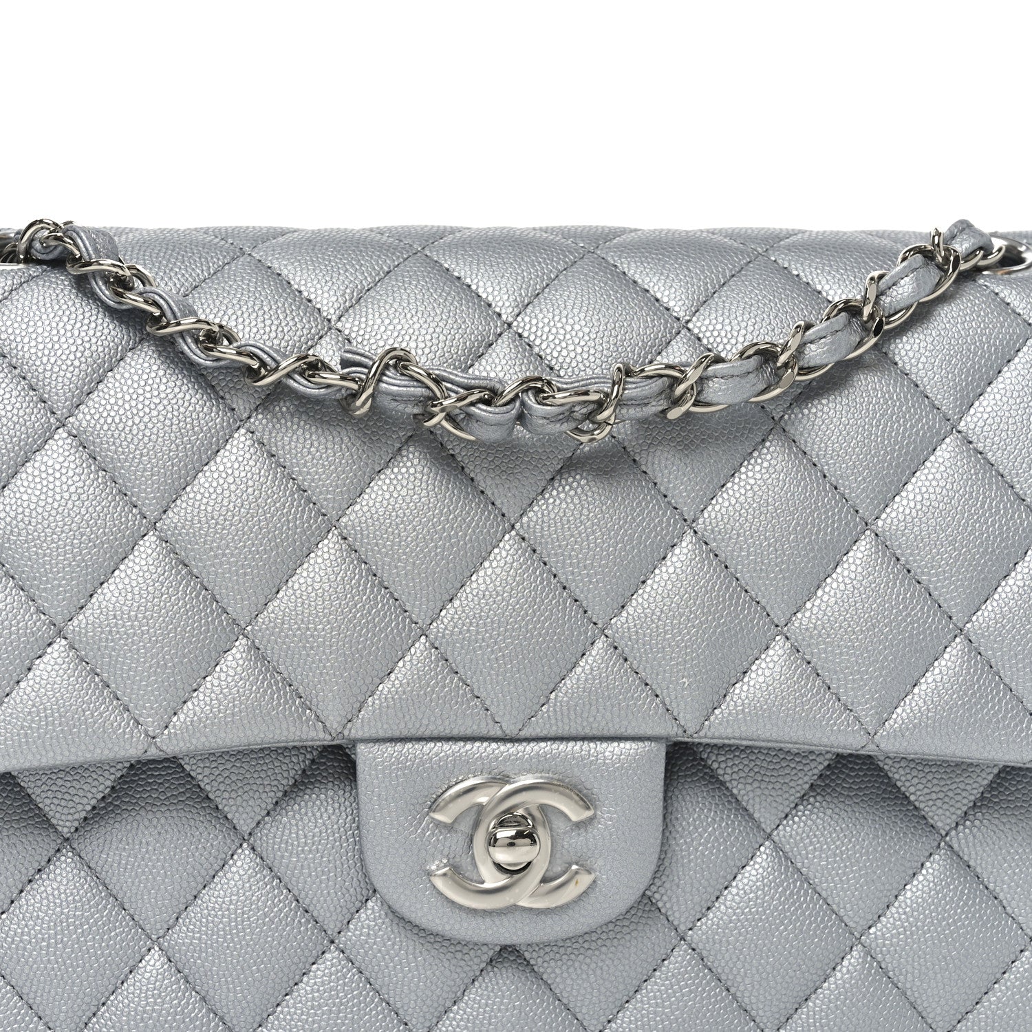 Chanel Metallic Caviar Quilted Medium Double Flap Silvery 8 of 11
