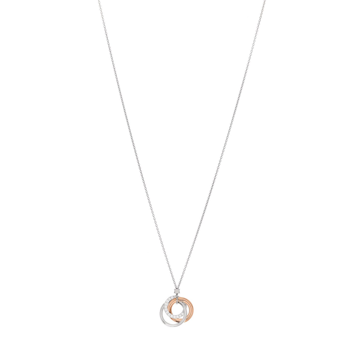 18K White Rose Gold Diamond 1837 Triple Interlocking Circles Pendant Necklace