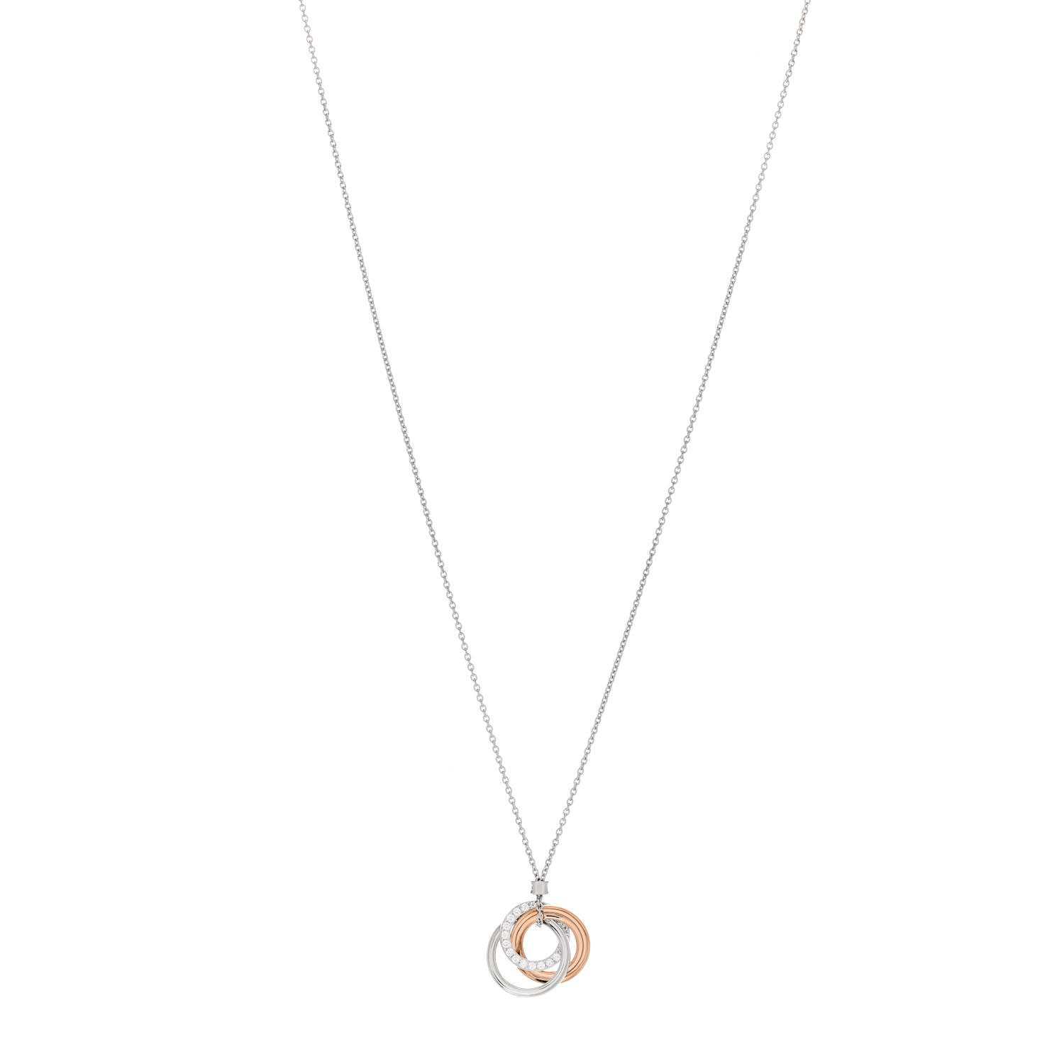 Tiffany 18K White Rose Gold Diamond 1837 Triple Interlocking Circles Pendant Necklace 1 of 7