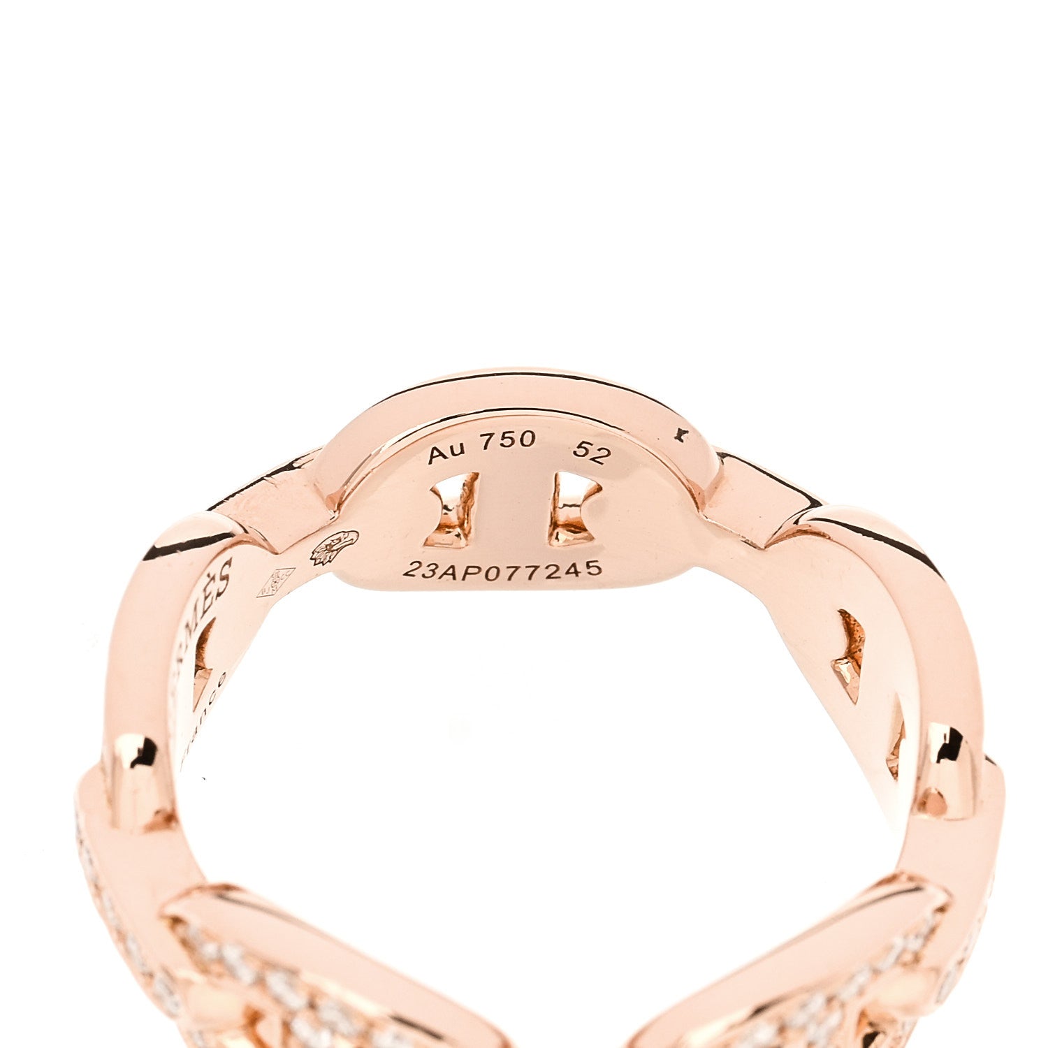 Hermes 18K Rose Gold Diamond PM d'Ancre Enchainee Ring 52 6 5 of 6