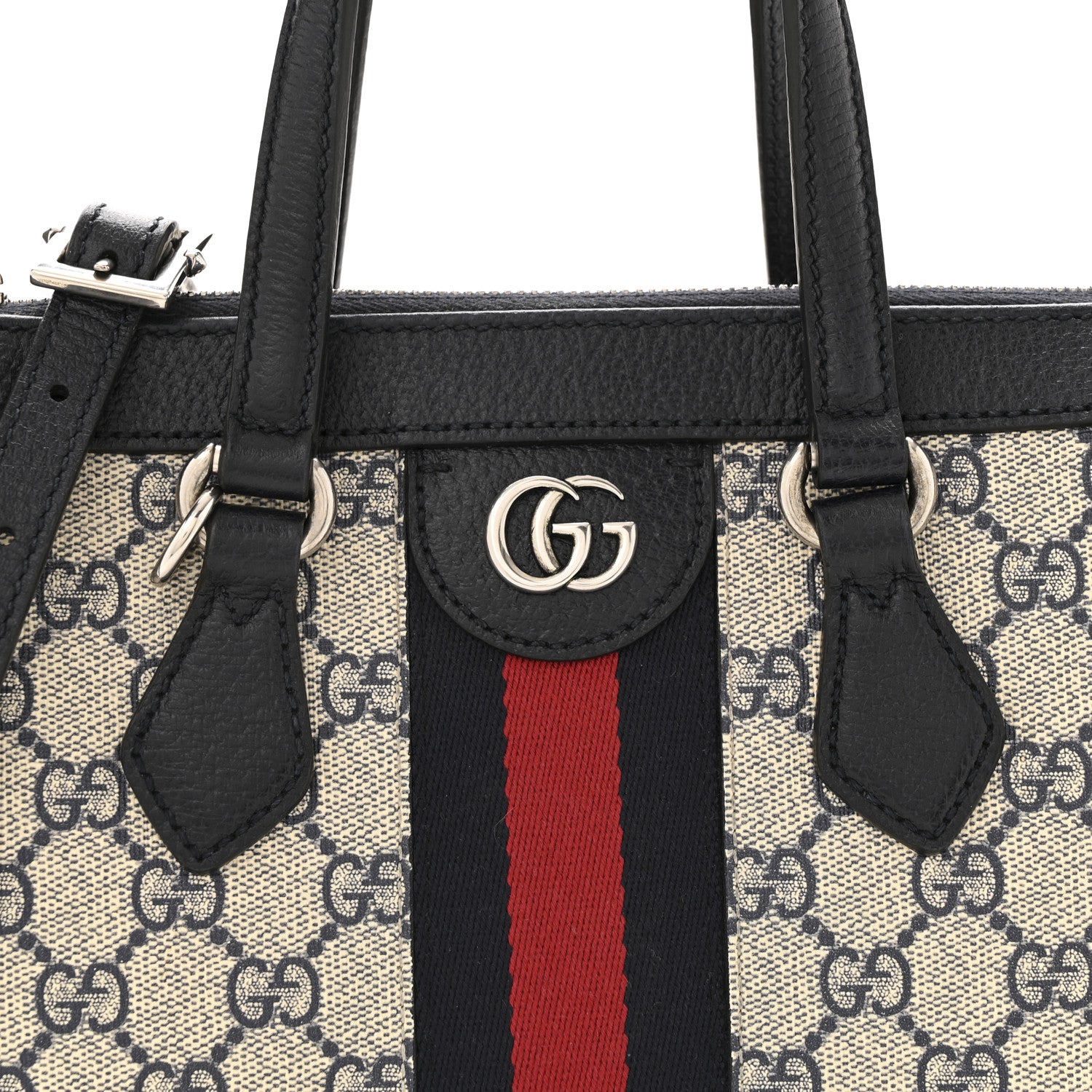Gucci GG Supreme Monogram Textured Dollar Calfskin Web Small Ophidia Tote Bag Beige Blue 8 of 11