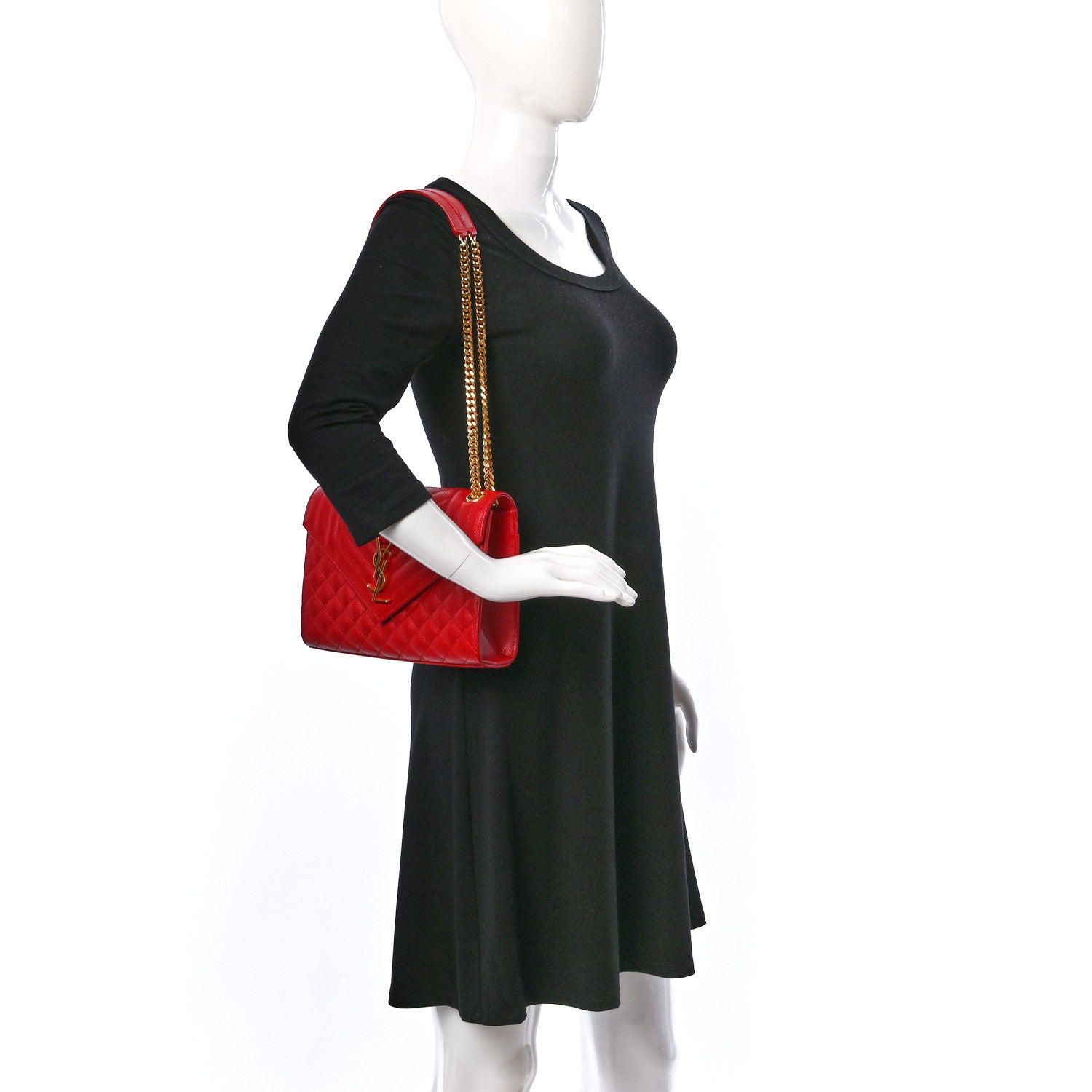 Saint Laurent Grain De Poudre Textured Mixed Matelasse Triquilt Medium Monogram Satchel New Red 2 of 8