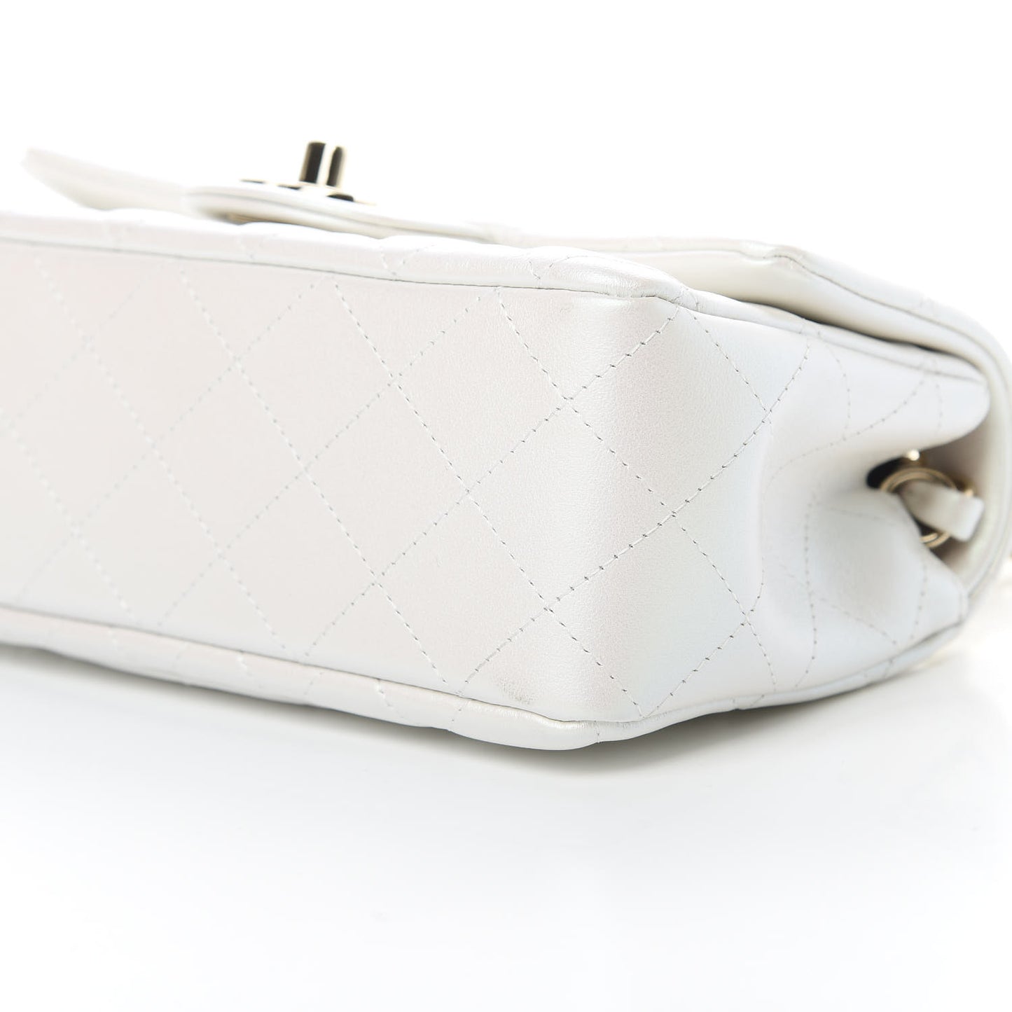 Iridescent Calfskin Quilted Mini Rectangular Flap White