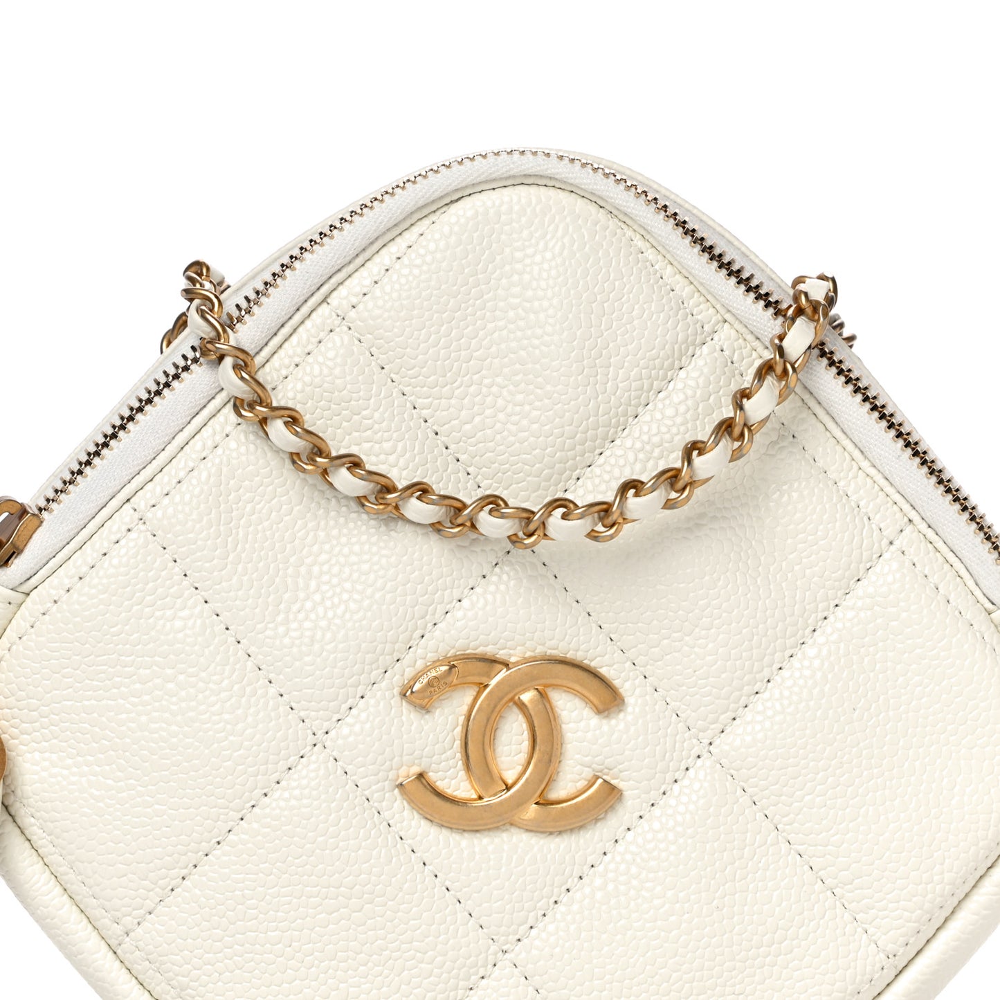 Caviar Quilted Diamond Clutch With Chain White