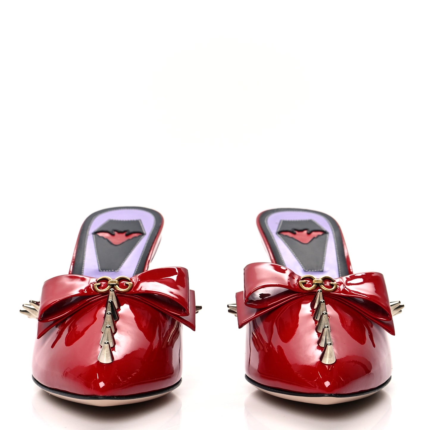 Patent GG Bow Sadie Spike Mid Heel Mules 37 Red