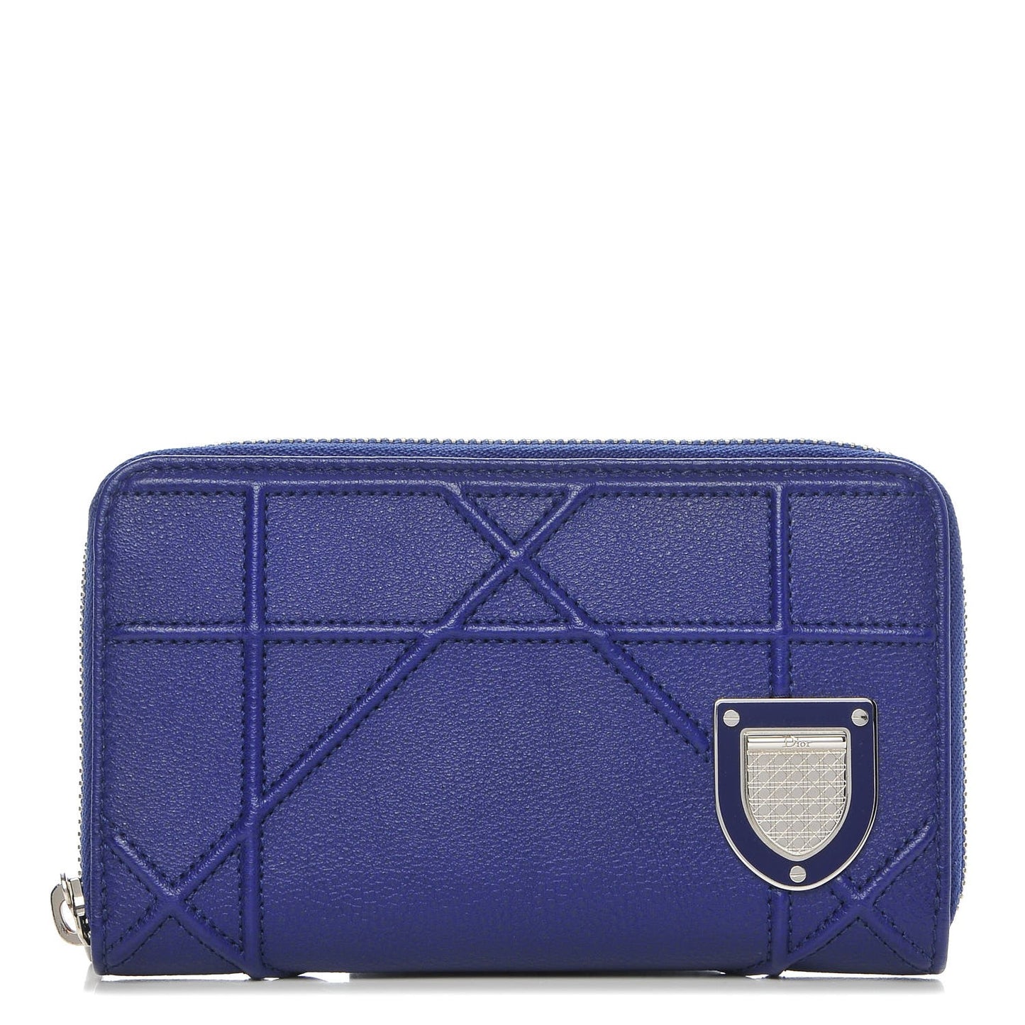 Grained Calfskin Cannage Medium Diorama Voyageur Wallet Blue