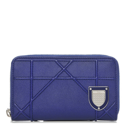 Christian Dior Grained Calfskin Cannage Medium Diorama Voyageur Wallet Blue 1 of 7