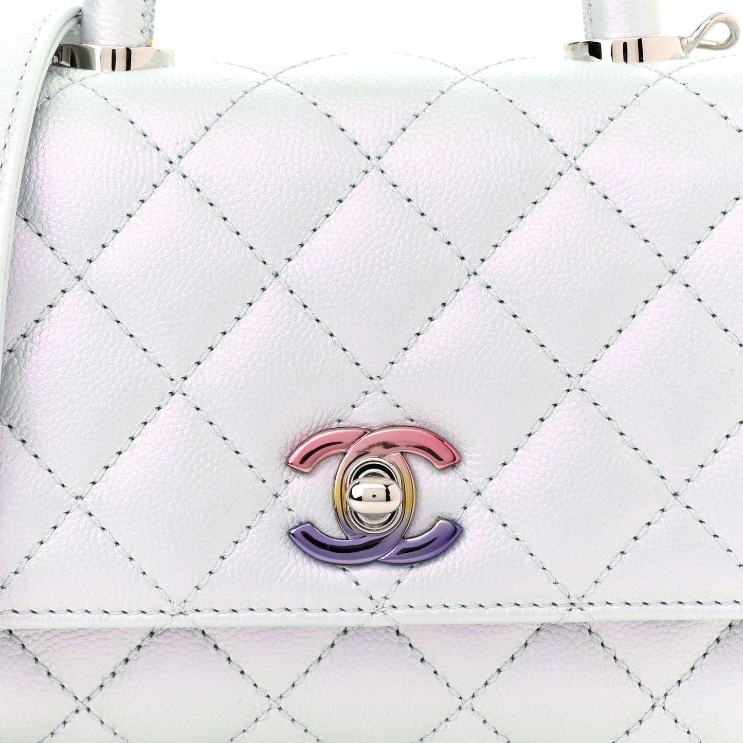 Iridescent Caviar Quilted Extra Mini Coco Handle Flap Light Blue