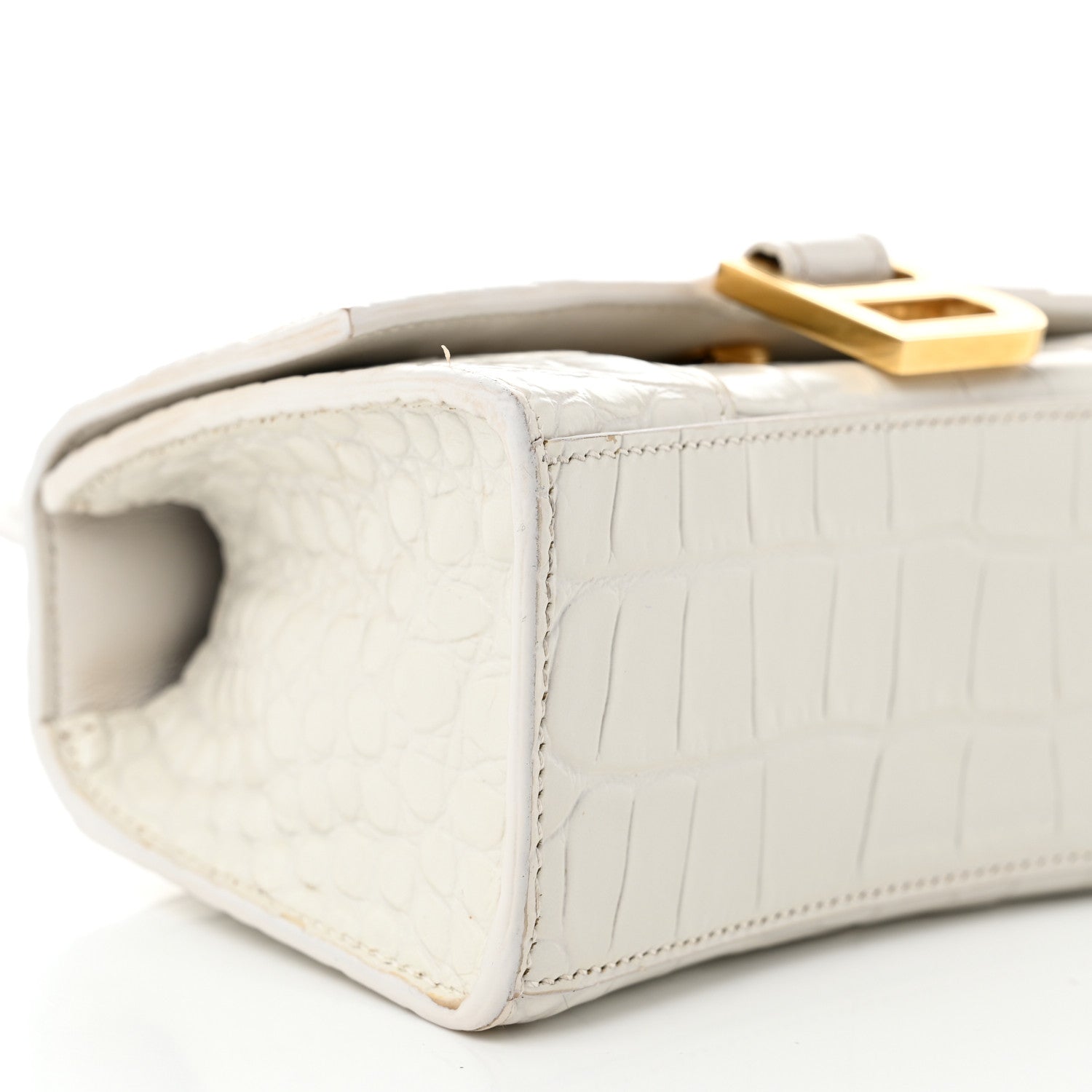 Balenciaga Shiny Calfskin Crocodile Embossed Hourglass Top Handle Bag XS White 10 of 12