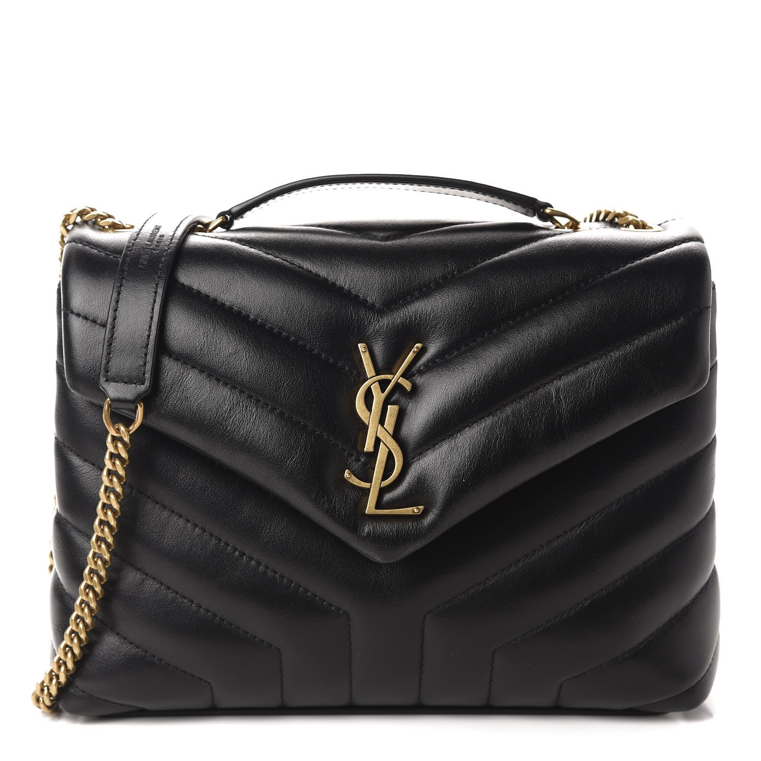 Saint Laurent Calfskin Y Quilted Monogram Small Loulou Chain Satchel Black 1 of 11