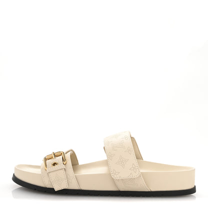Louis Vuitton Mahina Bom Dia Flat Mule Sandals 37 Beige Clair 1 of 9