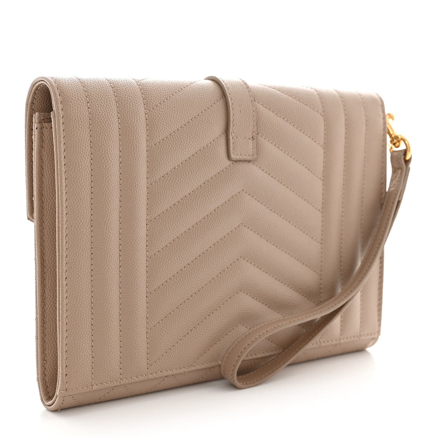 Grain De Poudre Textured Mixed Matelasse Triquilt Monogram Clutch Dark Beige