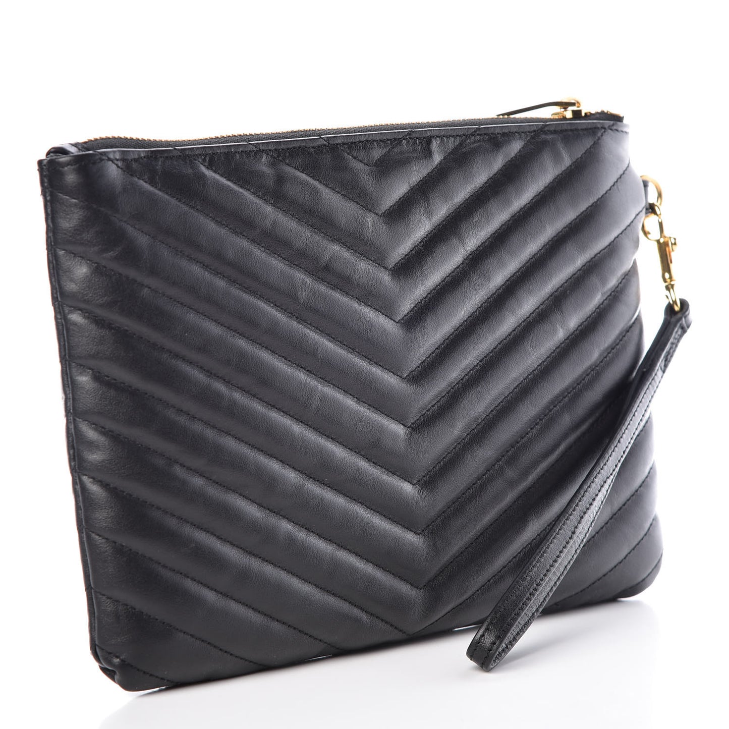 Calfskin Matelasse Chevron Monogram A5 Wristlet Black