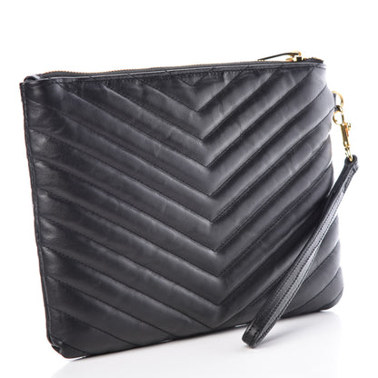 Saint Laurent Calfskin Matelasse Chevron Monogram A5 Wristlet Black 3 of 10
