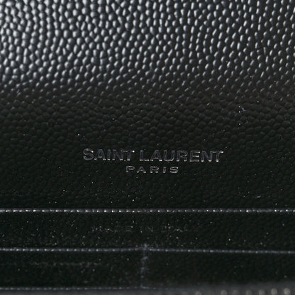 Saint Laurent Grain De Poudre Matelasse Chevron Monogram Envelope Chain Wallet Black 6 of 8