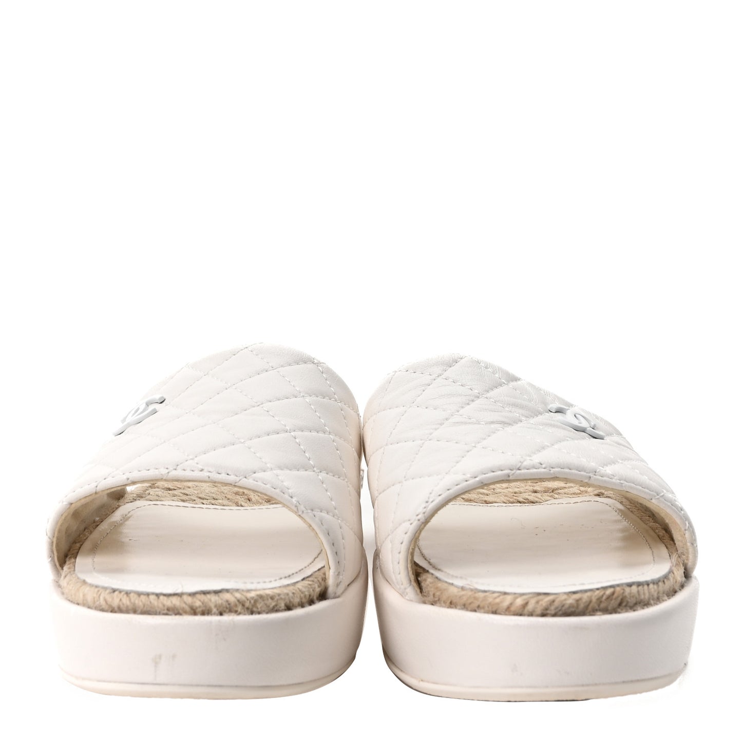 Lambskin Quilted CC Espadrille Slip On Sandals 39 White