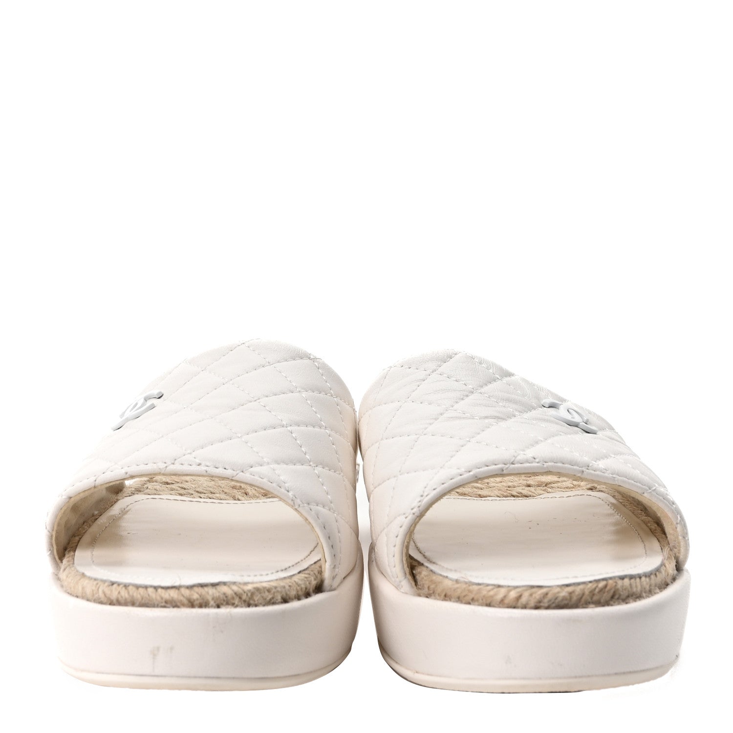 Chanel Lambskin Quilted CC Espadrille Slip On Sandals 39 White 3 of 9