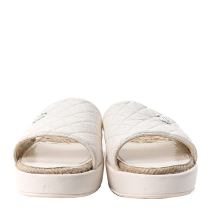Chanel Lambskin Quilted CC Espadrille Slip On Sandals 39 White 3 of 9