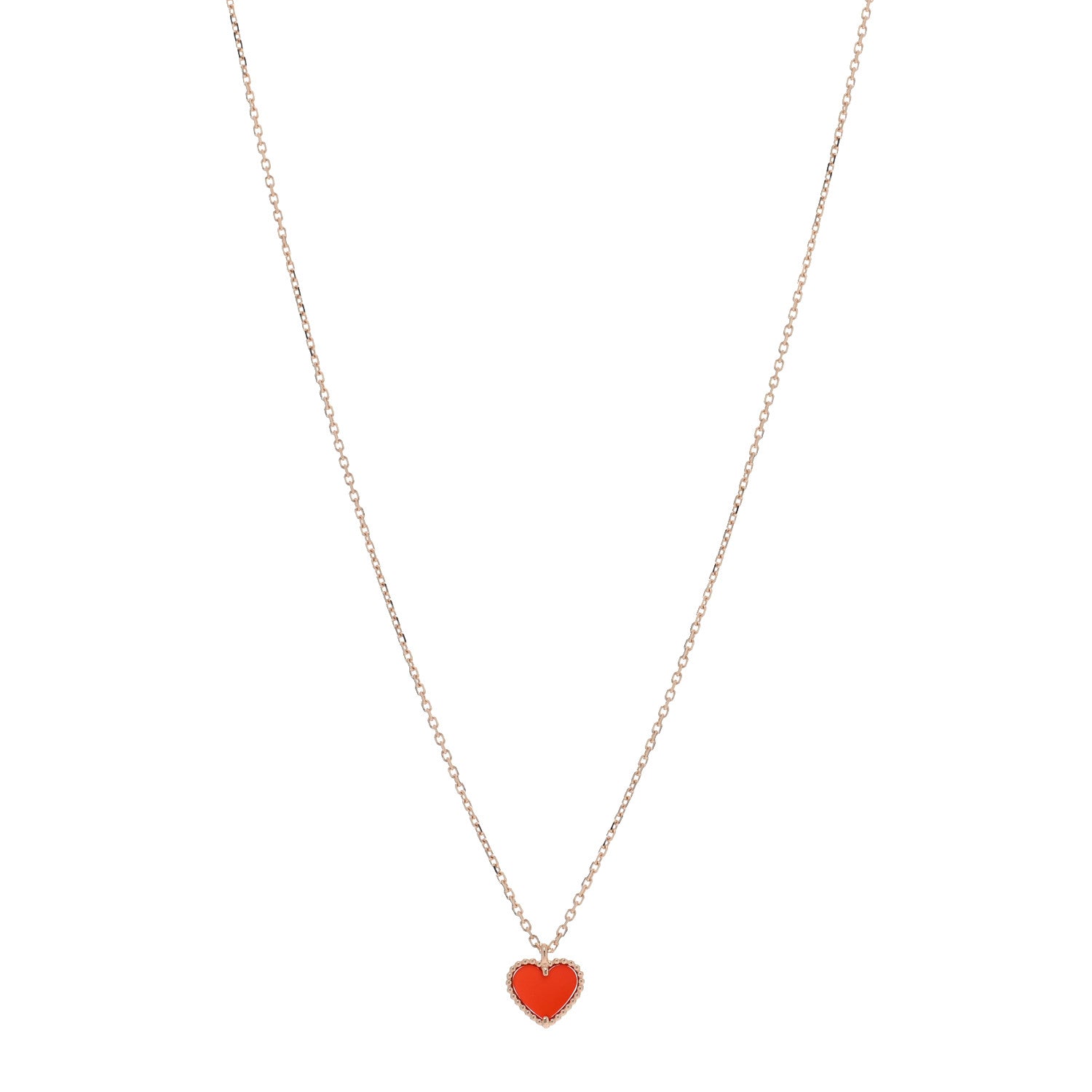 Van Cleef & Arpels 18k Rose Gold Carnelian Sweet Alhambra Heart Pendant Necklace 1 of 5