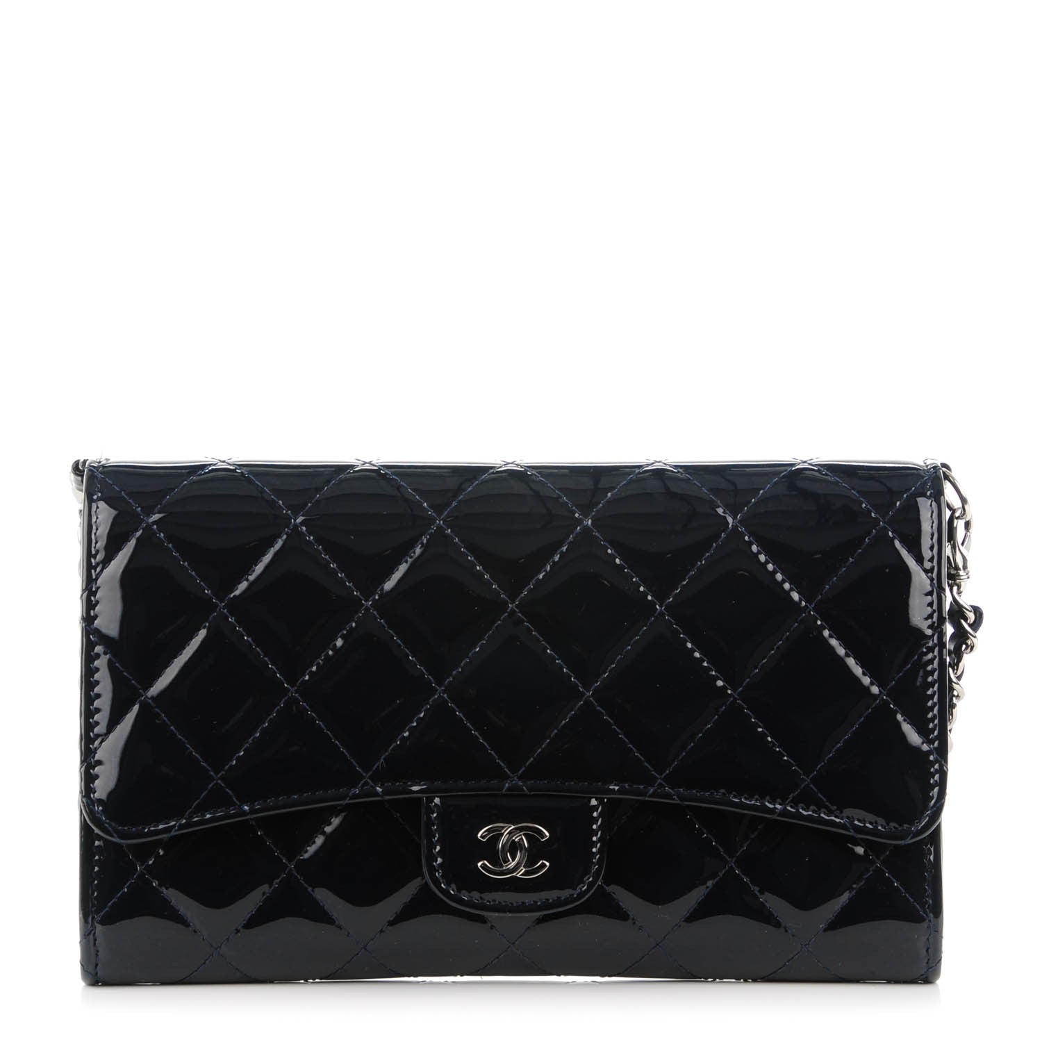 Chanel Patent Quilted Wallet On Removable Chain Navy Blue 1 of 9