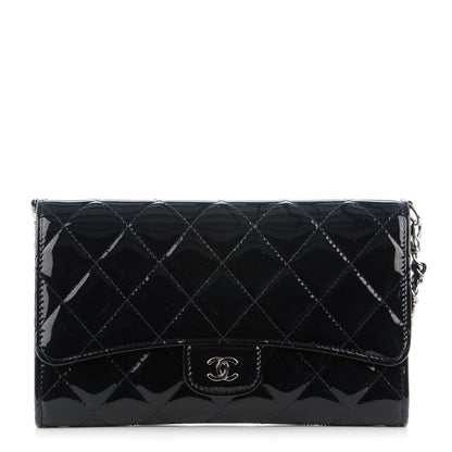 Chanel Patent Quilted Wallet On Removable Chain Navy Blue 1 of 9