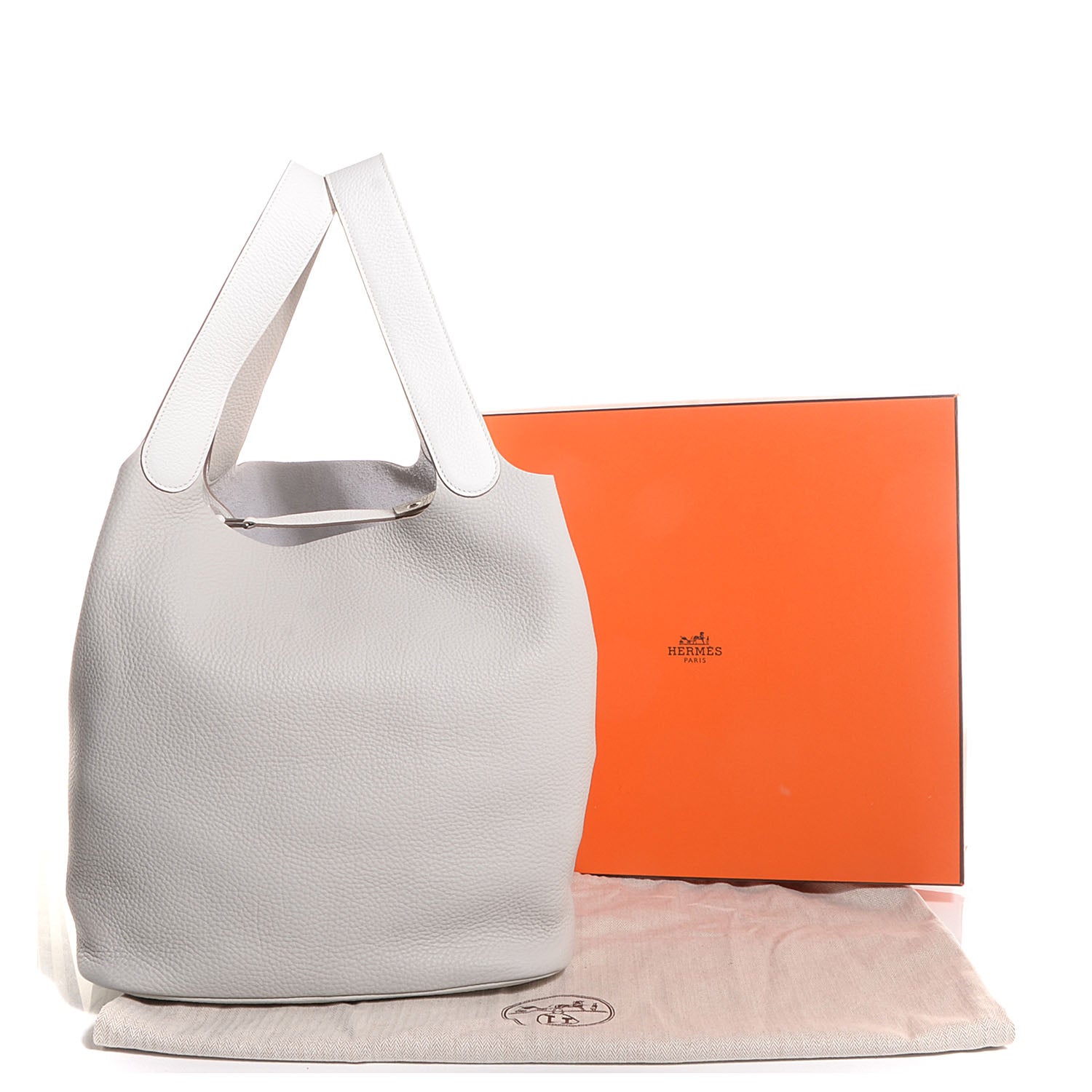 Hermes Taurillon Clemence Picotin Lock TGM Gris Perle White 11 of 14