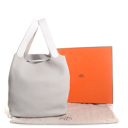 Hermes Taurillon Clemence Picotin Lock TGM Gris Perle White 11 of 14
