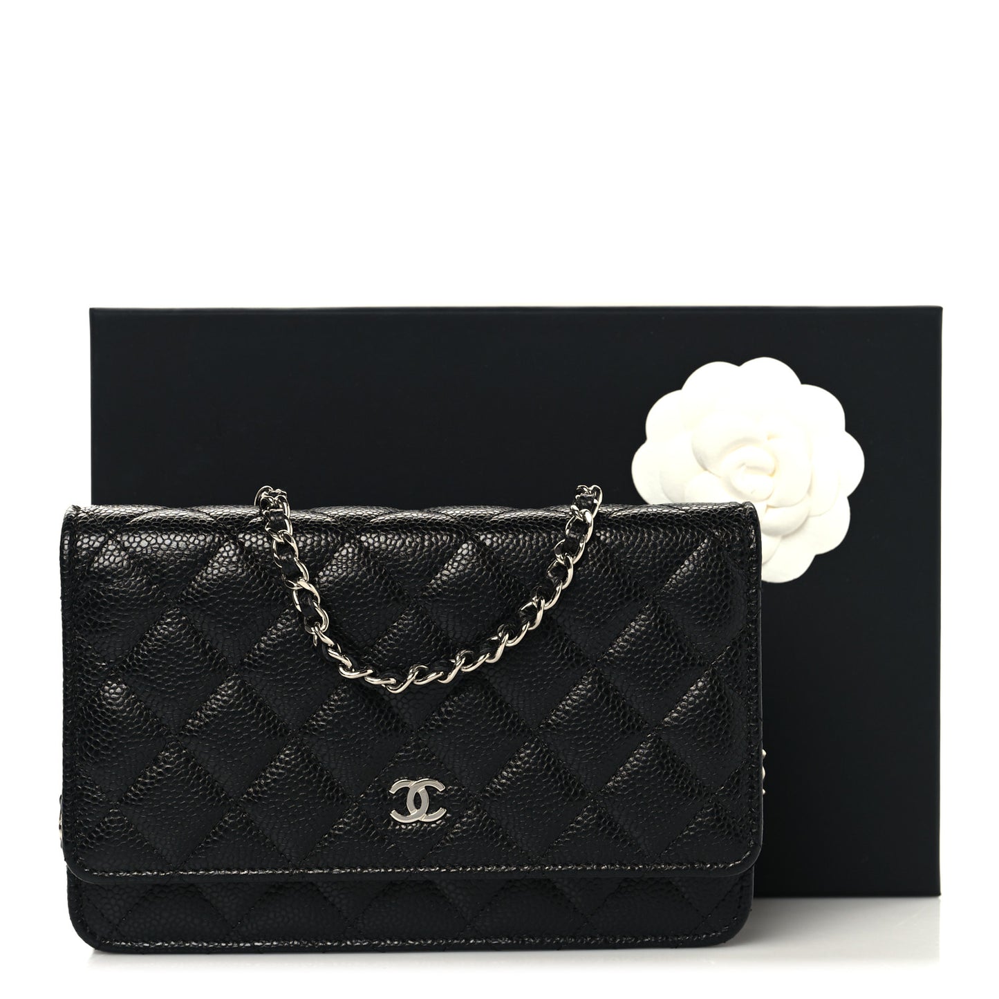Caviar Quilted Wallet on Chain WOC Black