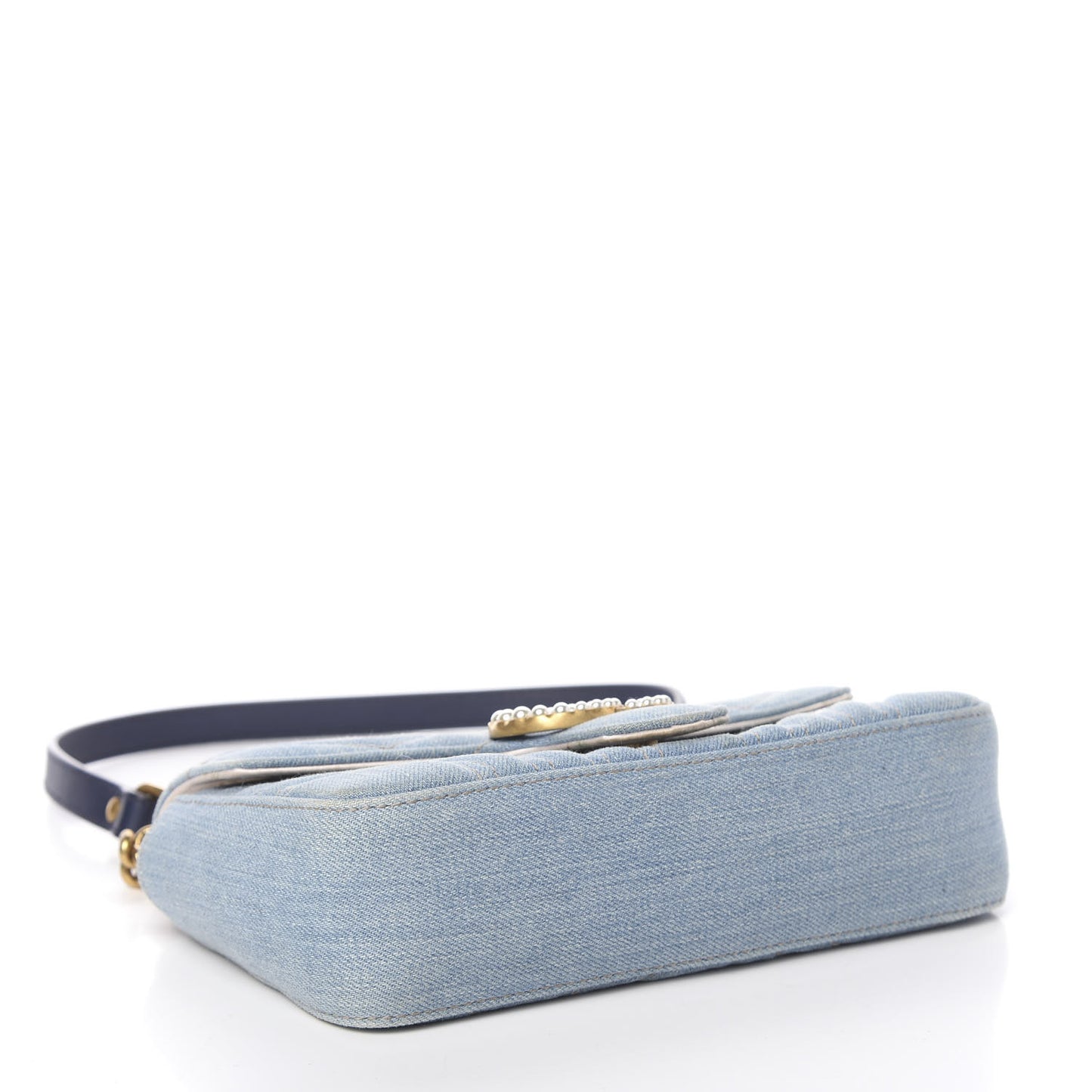 Denim Matelasse Mini Pearly GG Marmont Shoulder Bag Blue