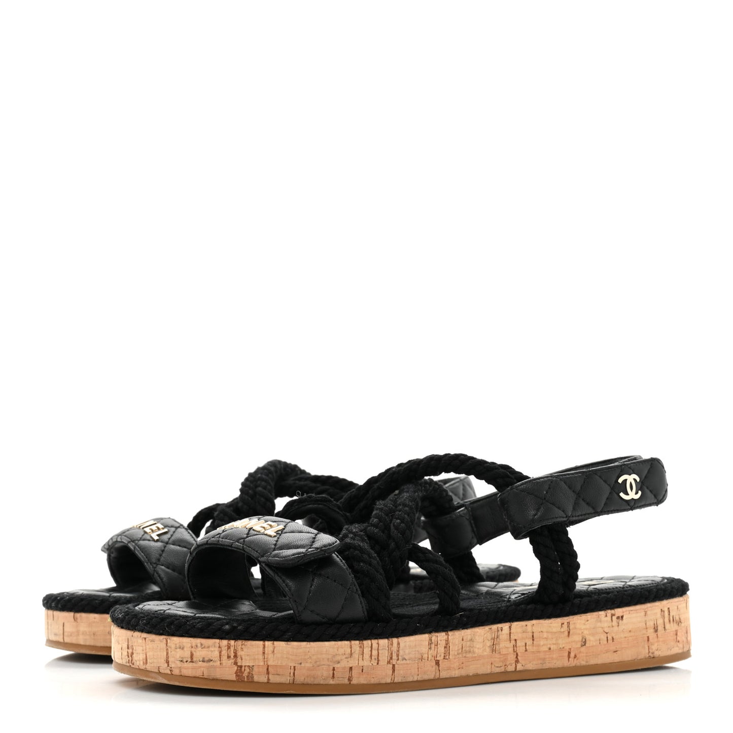Cord Lambskin Quilted Logo Sandals 39 Black
