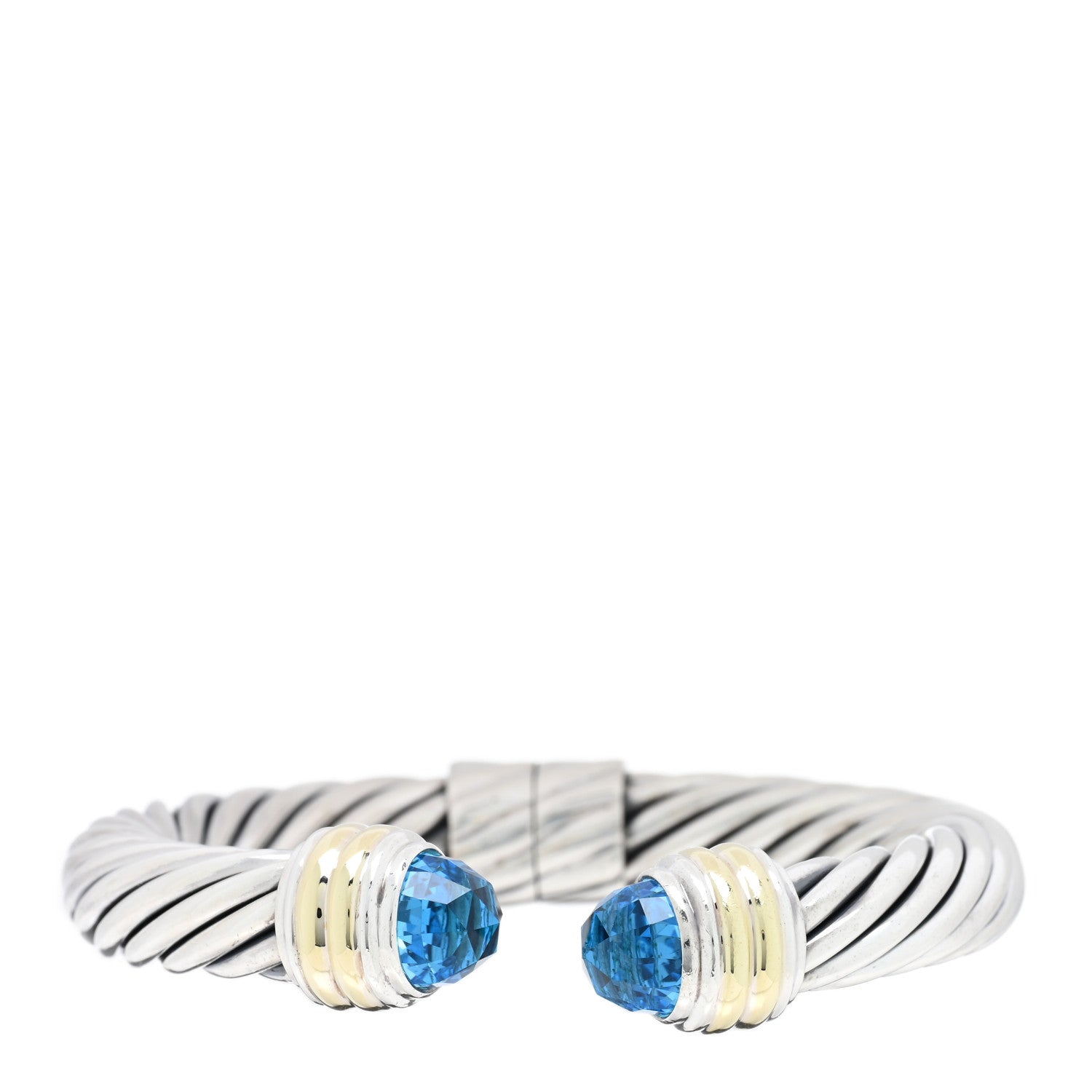 David Yurman Sterling Silver 14K Yellow Gold Blue Topaz 10mm Cable Classics Hinged Bracelet 1 of 3