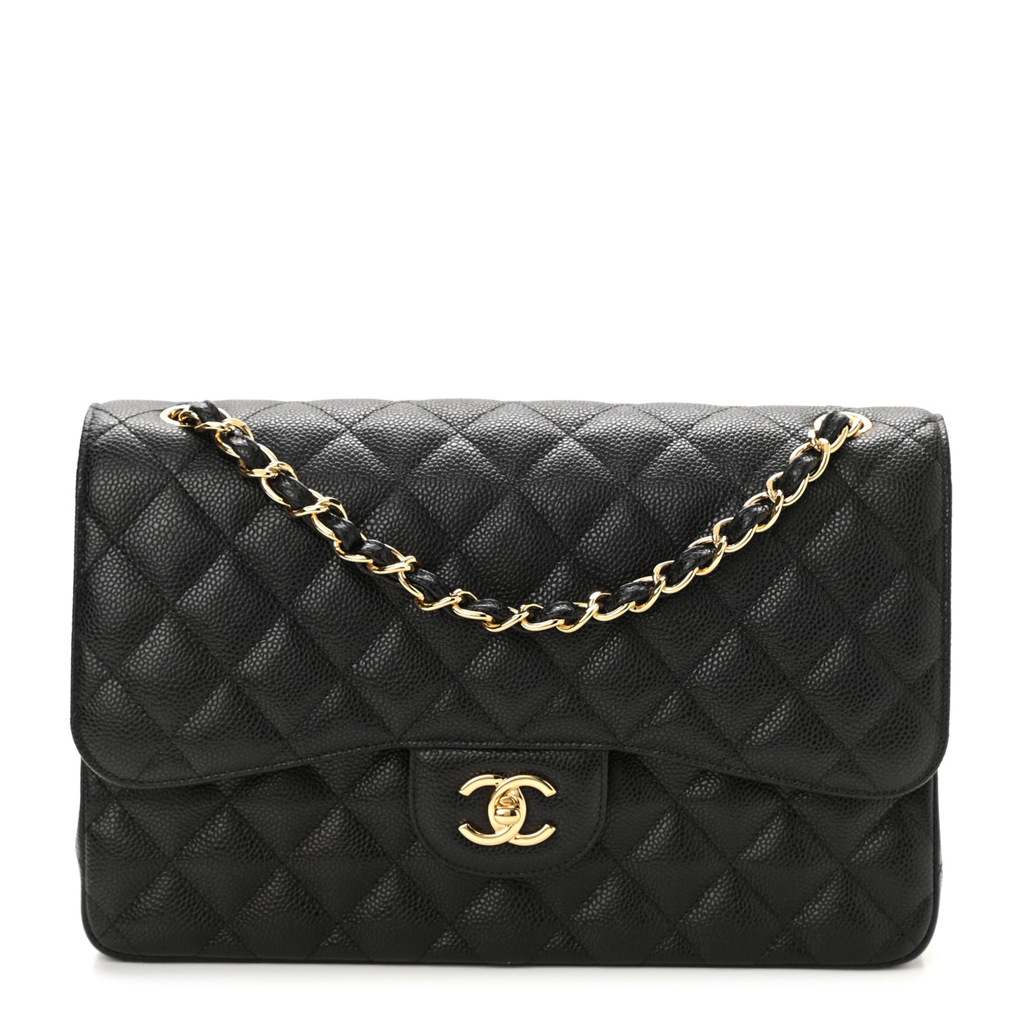 Caviar Quilted Jumbo Double Flap Black