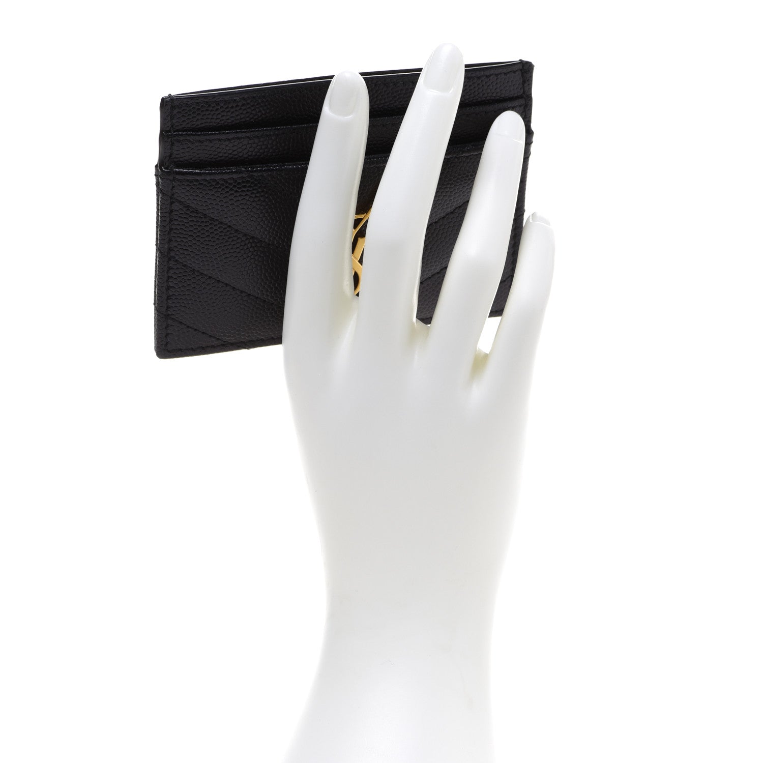 Saint Laurent Grain De Poudre Matelasse Chevron Monogram Credit Card Case Black 2 of 8