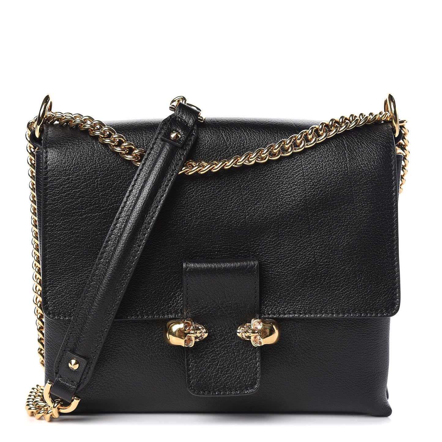 Grained Calfskin Twin Skull Crossbody Black