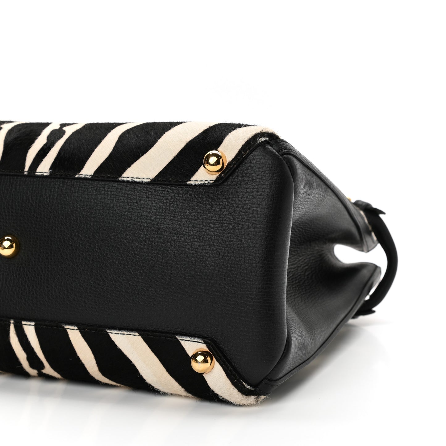 Calf Hair House Check Zebra Print Medium Banner Tote Natural Black