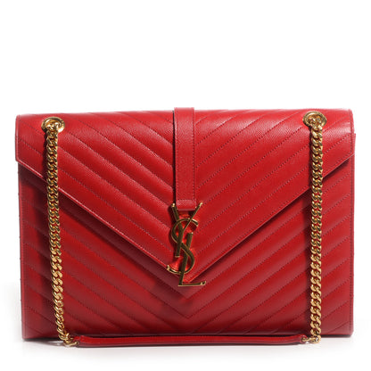 Saint Laurent Textured Matelasse Large Classic Monogram Satchel Lipstick Red 1 of 9