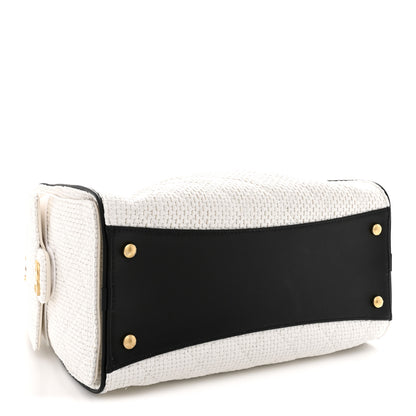 Chanel Braided Raffia Calfskin Quilted Small Chanel 25 Handbag White Black 4 of 10
