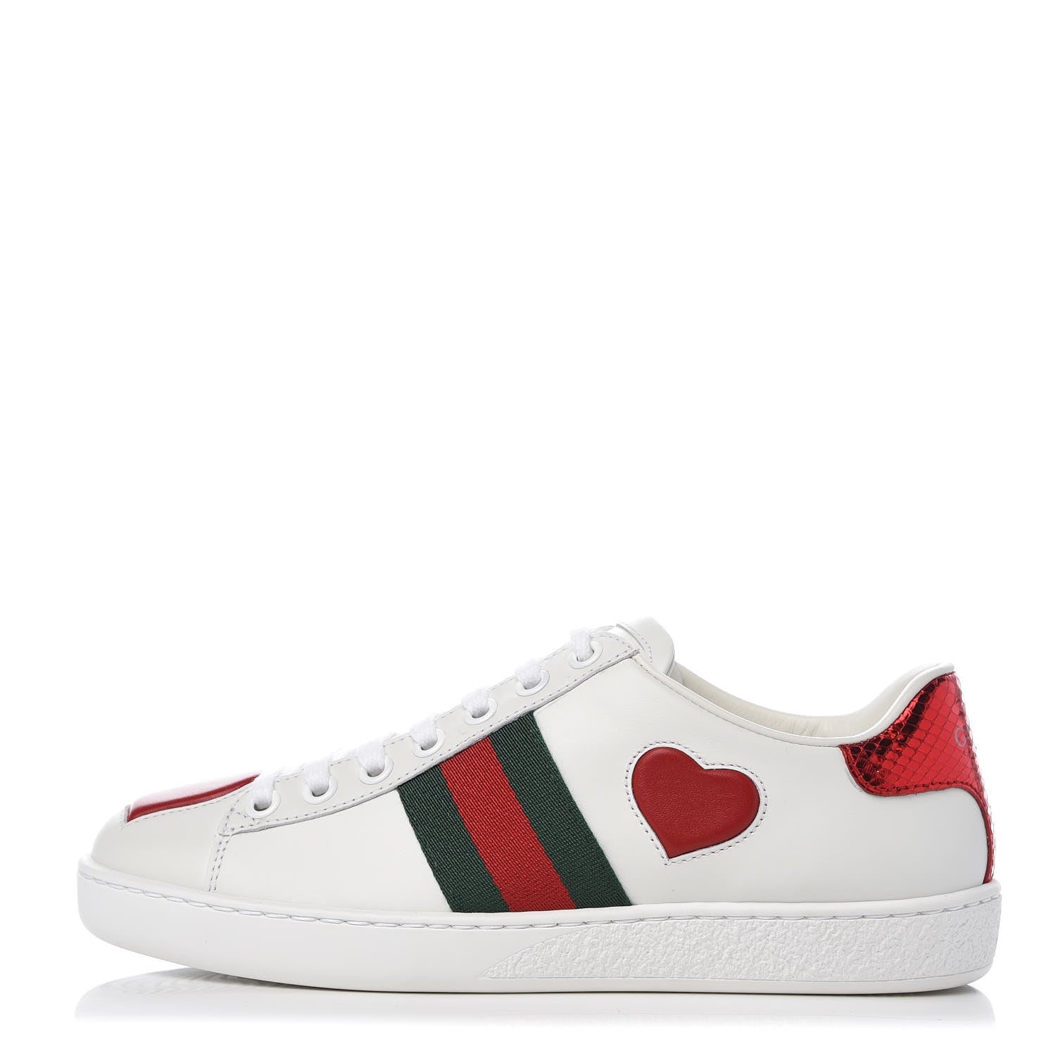 Gucci Calfskin Ayers Web Heart Embroidered Ace Sneakers 34 White 1 of 9