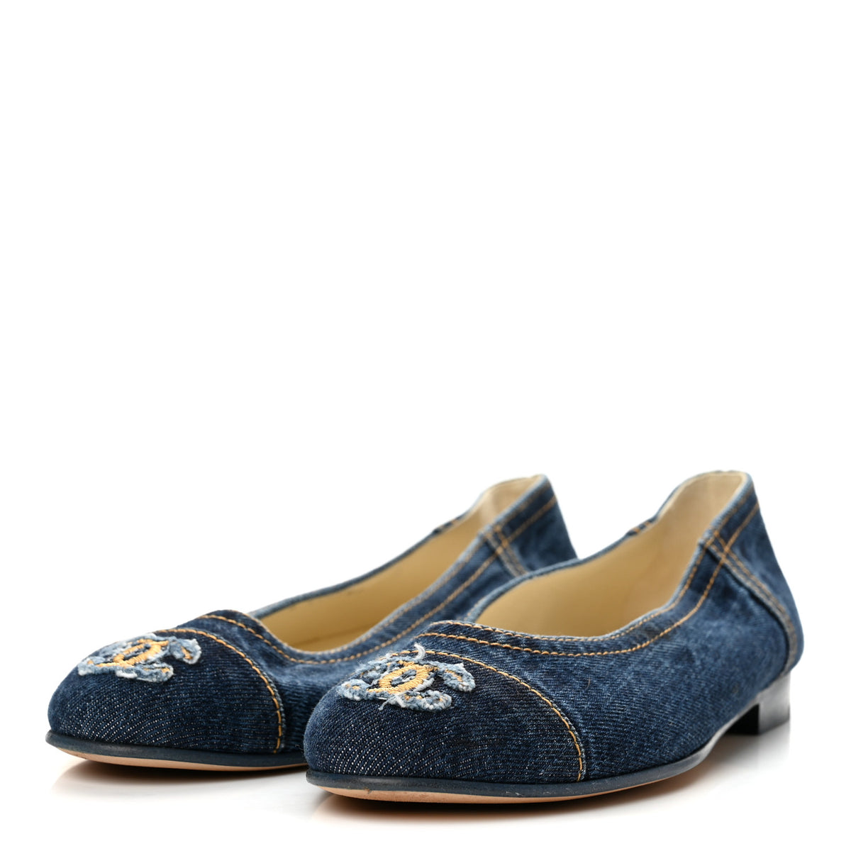 Denim CC Cap Toe Ballerina Flats 37.5 Navy Blue