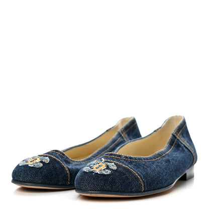 Chanel Denim CC Cap Toe Ballerina Flats 37.5 Navy Blue 4 of 9