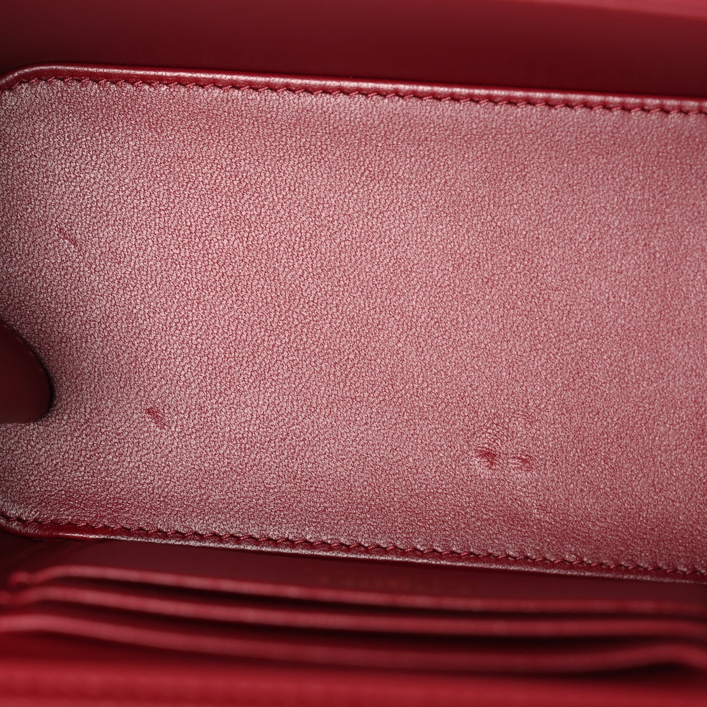 Lambskin Quilted Small Top Handle Vanity Case With Chain Burgundy