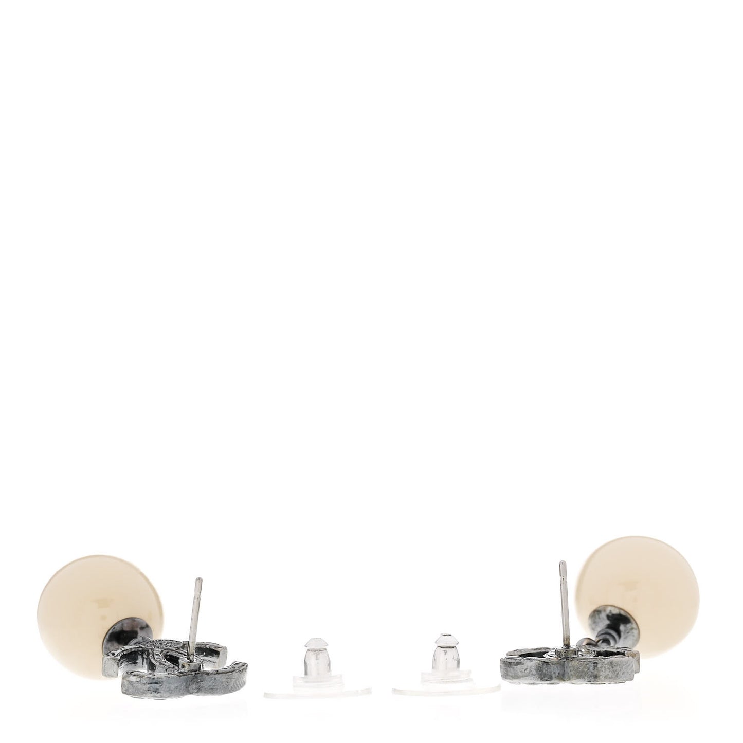 Bead CC Drop Earrings Ruthenium White