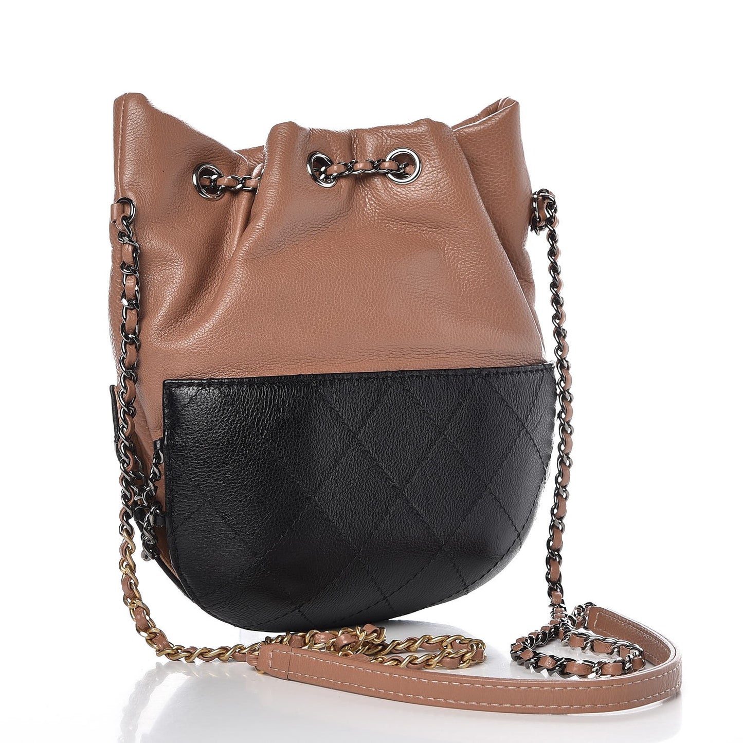 Calfskin Quilted Small Gabrielle Bucket Beige Black