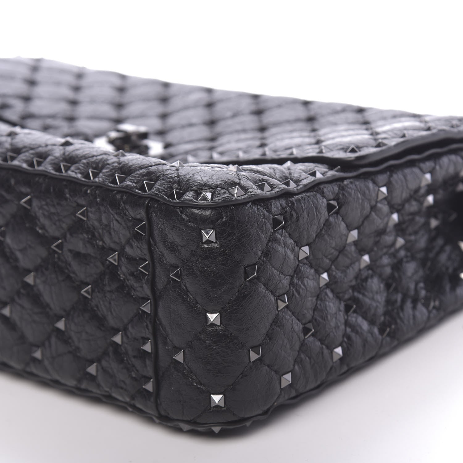 Valentino Garavani Craquele Nappa Large Rockstud Spike Shoulder Bag Black 8 of 9