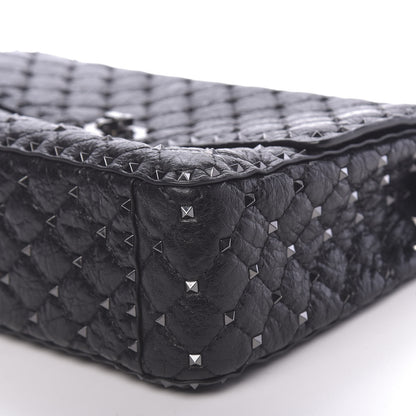 Valentino Garavani Craquele Nappa Large Rockstud Spike Shoulder Bag Black 8 of 9