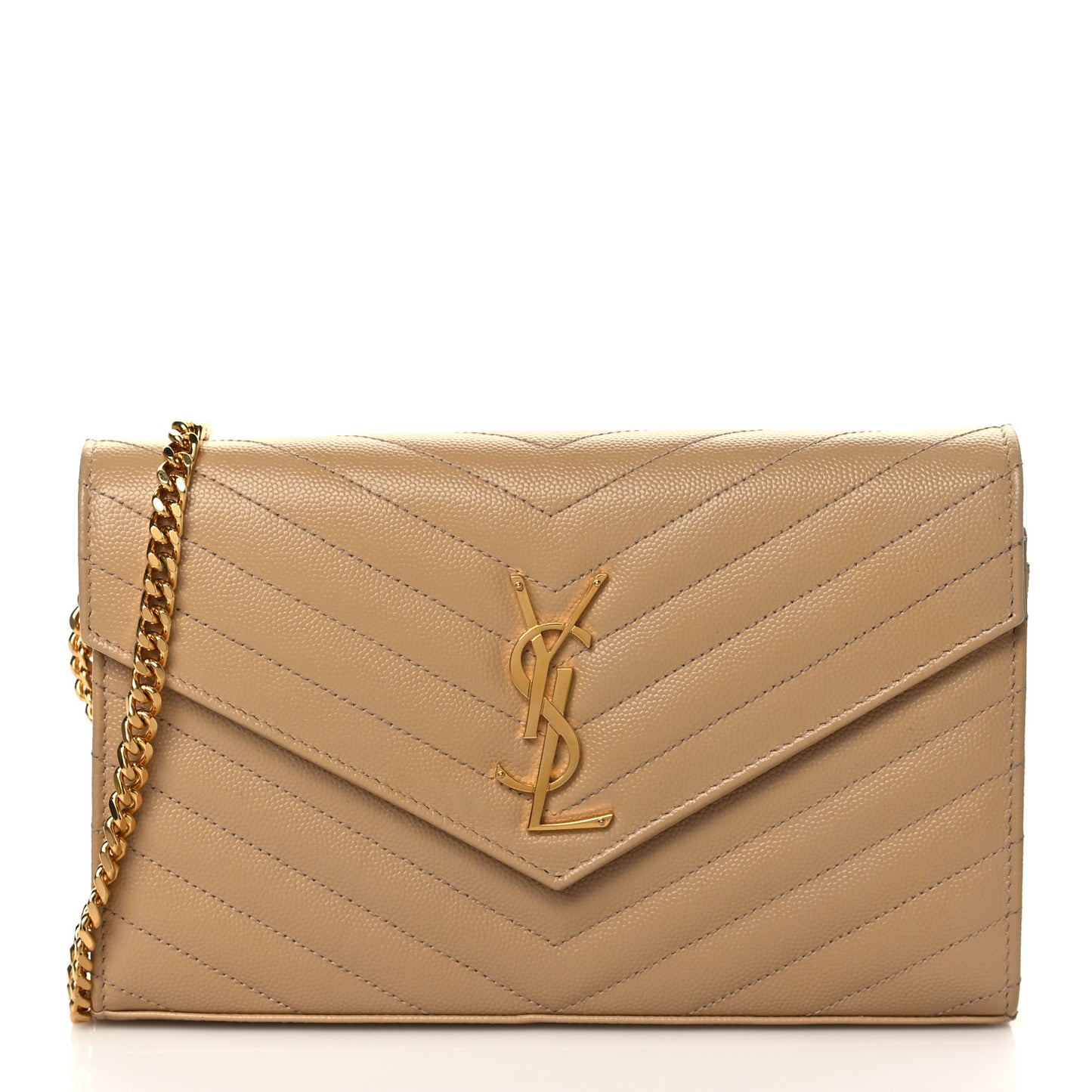 Grain De Poudre Matelasse Chevron Monogram Chain Wallet Dark Latte